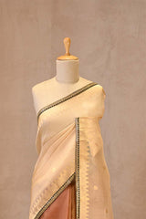Beige and Caramel Brown Shaded Banarasi Organza Silk Saree