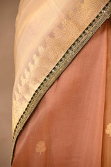 Beige and Caramel Brown Shaded Banarasi Organza Silk Saree