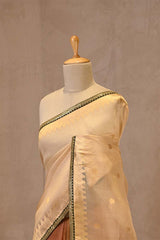 Beige and Caramel Brown Shaded Banarasi Organza Silk Saree