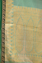 Turquoise and mint green 3D Shaded Banarasi Organza Silk Saree