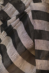 Black Organza Silk Saree with Silver Zari Stripes & Tassel Pallu
