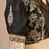 Black Organza Silk Saree with Silver Zari Stripes & Tassel Pallu