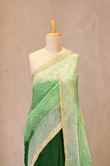 Green Half and Half Organza Silk Saree with Crushed Shibori Pallu