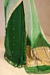 Green Half and Half Organza Silk Saree with Crushed Shibori Pallu