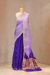 Purple Half and Half Organza Silk Saree with Crushed Shibori Pallu