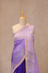 Purple Half and Half Organza Silk Saree with Crushed Shibori Pallu