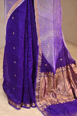 Purple Half and Half Organza Silk Saree with Crushed Shibori Pallu