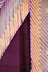 Wine Half and Half Organza Silk Saree with Crushed Shibori Pallu