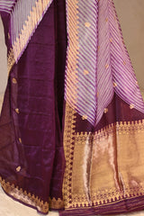 Wine Half and Half Organza Silk Saree with Crushed Shibori Pallu