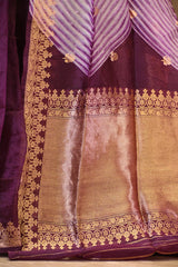 Wine Half and Half Organza Silk Saree with Crushed Shibori Pallu