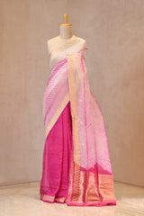 Light Pink Half and Half Organza Silk Saree with Crushed Shibori Pallu