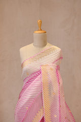 Light Pink Half and Half Organza Silk Saree with Crushed Shibori Pallu