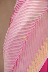 Light Pink Half and Half Organza Silk Saree with Crushed Shibori Pallu