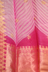 Light Pink Half and Half Organza Silk Saree with Crushed Shibori Pallu