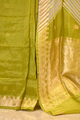 Lime Green Half and Half Organza Silk Saree with Crushed Shibori Pallu
