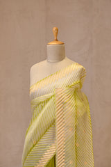 Lime Green Half and Half Organza Silk Saree with Crushed Shibori Pallu