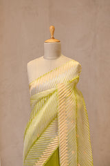 Lime Green Half and Half Organza Silk Saree with Crushed Shibori Pallu