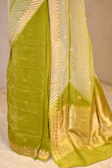 Lime Green Half and Half Organza Silk Saree with Crushed Shibori Pallu