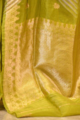 Lime Green Half and Half Organza Silk Saree with Crushed Shibori Pallu