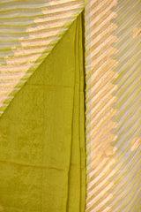 Lime Green Half and Half Organza Silk Saree with Crushed Shibori Pallu