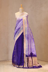 Dark Purple Half and Half Organza Silk Saree with Crushed Shibori Pallu