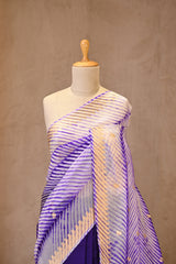 Dark Purple Half and Half Organza Silk Saree with Crushed Shibori Pallu