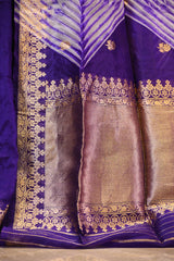 Dark Purple Half and Half Organza Silk Saree with Crushed Shibori Pallu