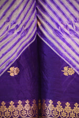 Dark Purple Half and Half Organza Silk Saree with Crushed Shibori Pallu