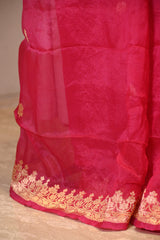 Magenta Pink Half and Half Organza Silk Saree with Crushed Shibori Pallu