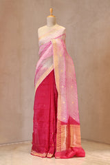 Magenta Pink Half and Half Organza Silk Saree with Crushed Shibori Pallu