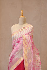 Magenta Pink Half and Half Organza Silk Saree with Crushed Shibori Pallu