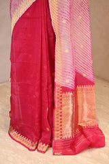Magenta Pink Half and Half Organza Silk Saree with Crushed Shibori Pallu