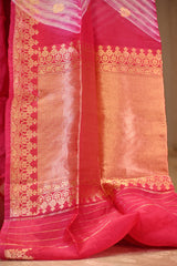 Magenta Pink Half and Half Organza Silk Saree with Crushed Shibori Pallu