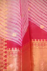 Magenta Pink Half and Half Organza Silk Saree with Crushed Shibori Pallu