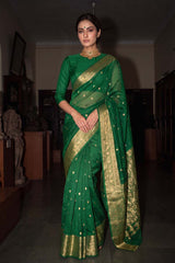 Anushka Inspired Green Kora Organza Silk Saree