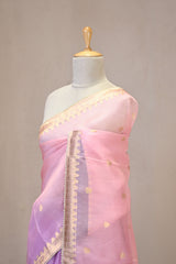 Pink Organza Silk Saree with Gold Zari Buti Weave