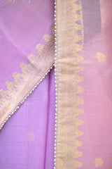 Pink Organza Silk Saree with Gold Zari Buti Weave