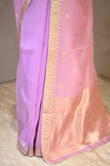 Pink Organza Silk Saree with Gold Zari Buti Weave