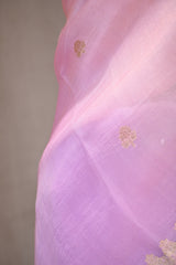 Pink Organza Silk Saree with Gold Zari Buti Weave