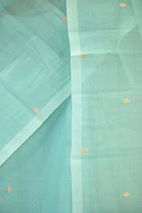 Seafoam Blue Kora Silk Saree with Gold Zari Floral Buti
