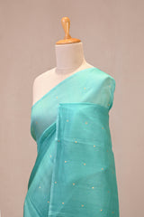 Sky Blue Kora Silk Saree with Gold Zari Floral Buti