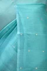 Sky Blue Kora Silk Saree with Gold Zari Floral Buti