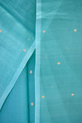 Sky Blue Kora Silk Saree with Gold Zari Floral Buti
