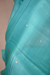 Sky Blue Kora Silk Saree with Gold Zari Floral Buti