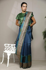 Blue saree, Tussar silk saree, handloom saree, office wear saree, formal wear Saree, Saree draping style tips 
