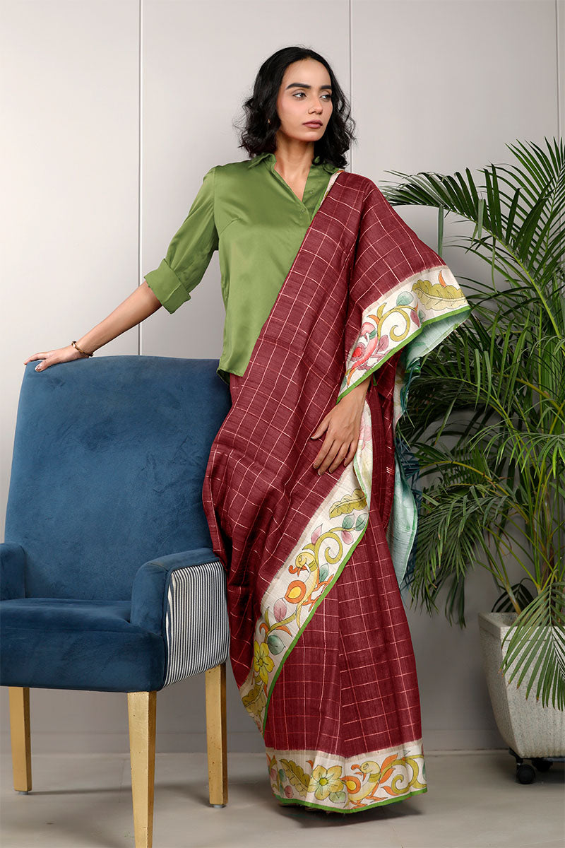 Maroon office wear saree for formal look