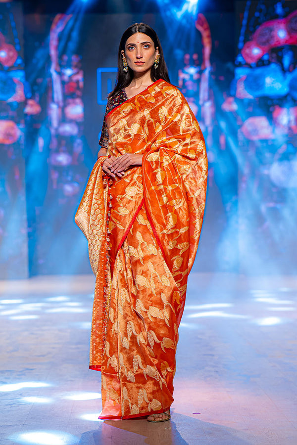  Orange Saree, Bollywood Saree, Tissue silk saree, wedding saree, party wear saree