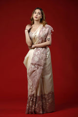 Beige saree, Tussar silk saree, handloom saree, party wear saree, Wedding Saree, Cocktail Saree, party wear saree