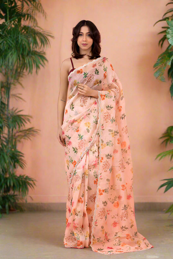 Peach Linen Saree, Peach Cotton Saree, Office wear saree, summer wear saree, work wear saree, Pure Linen, Pure Cotton Saree