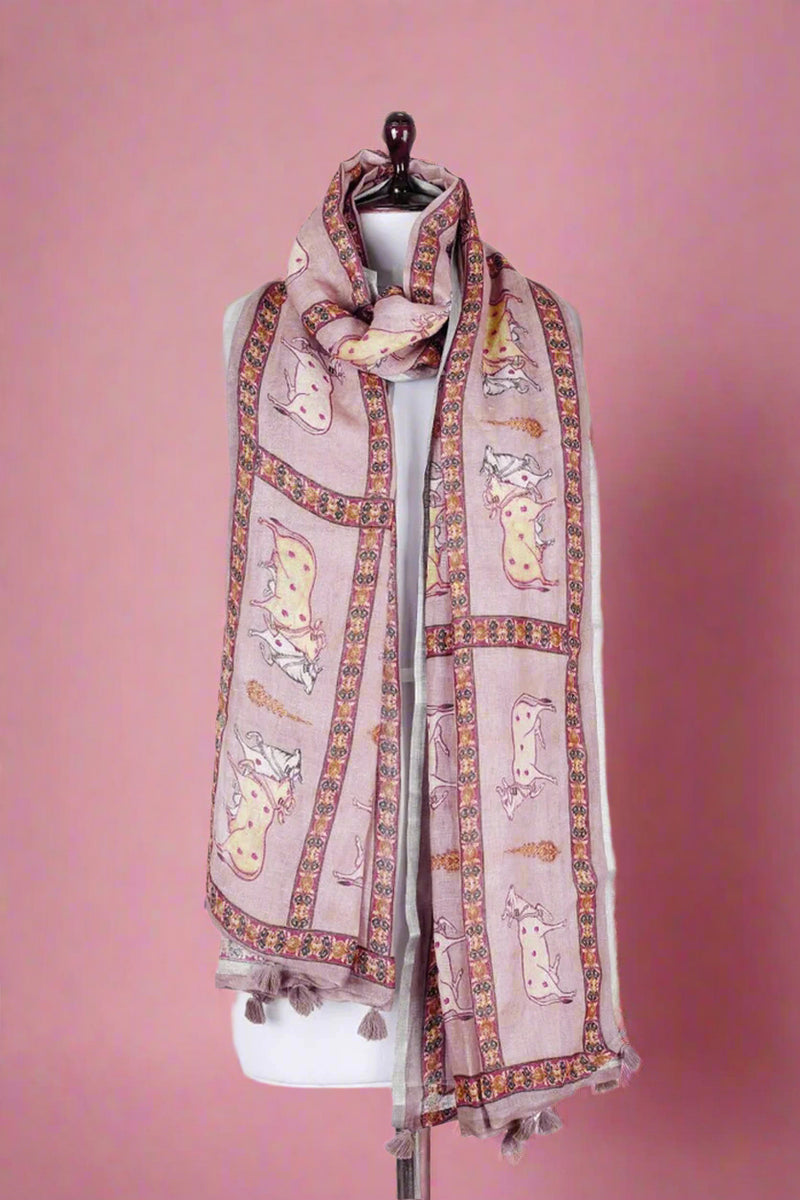 Pink Dupatta, mauve Dupatta​, Pichwai Dupatta, Dupatta for women, Printed Dupatta, Linen Dupatta​
